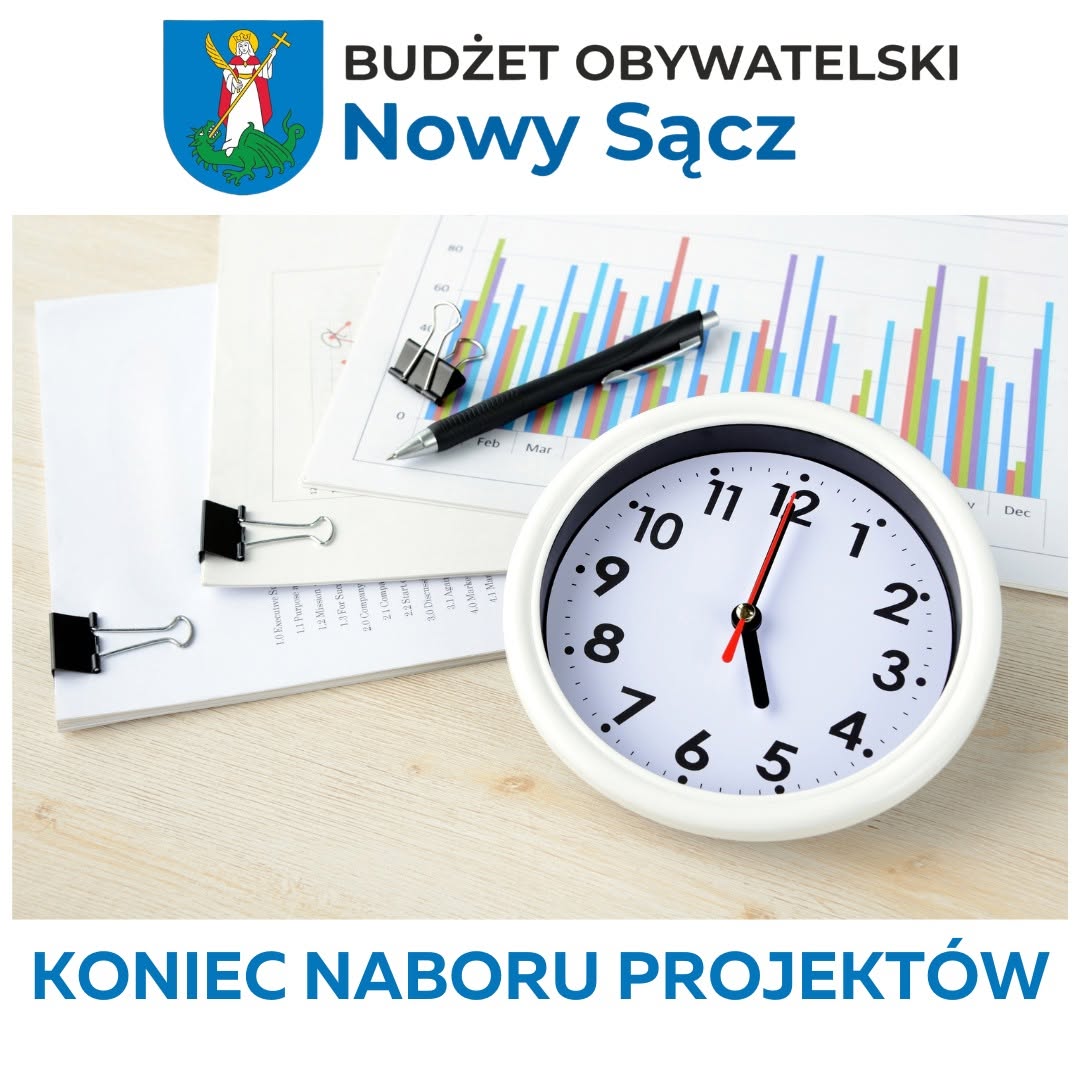 Zdjęcie zegara i napis: koniec naboru projektów